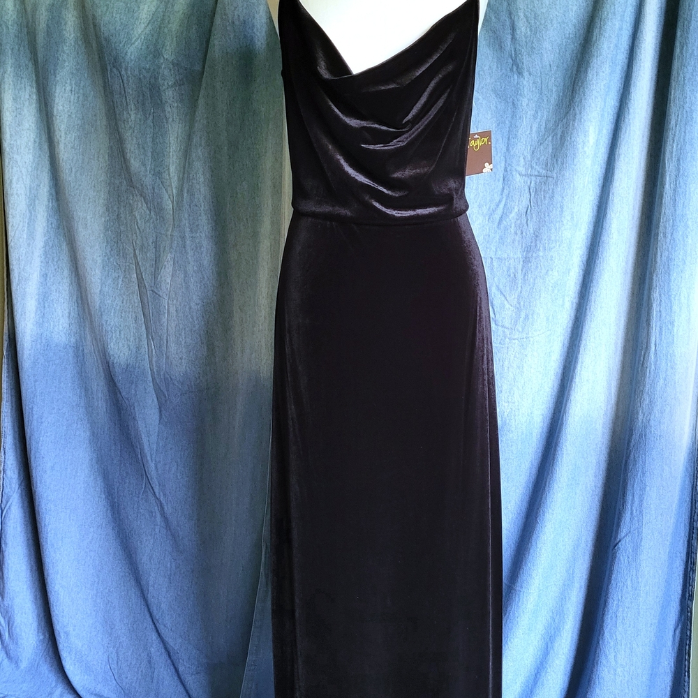 Taylor Black Spaghetti Strap Cowl Neck Gown